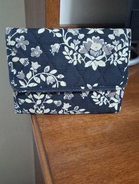 Vera Bradley Vintage Quilted Floral Fold-Over Wallet - Black and Grey